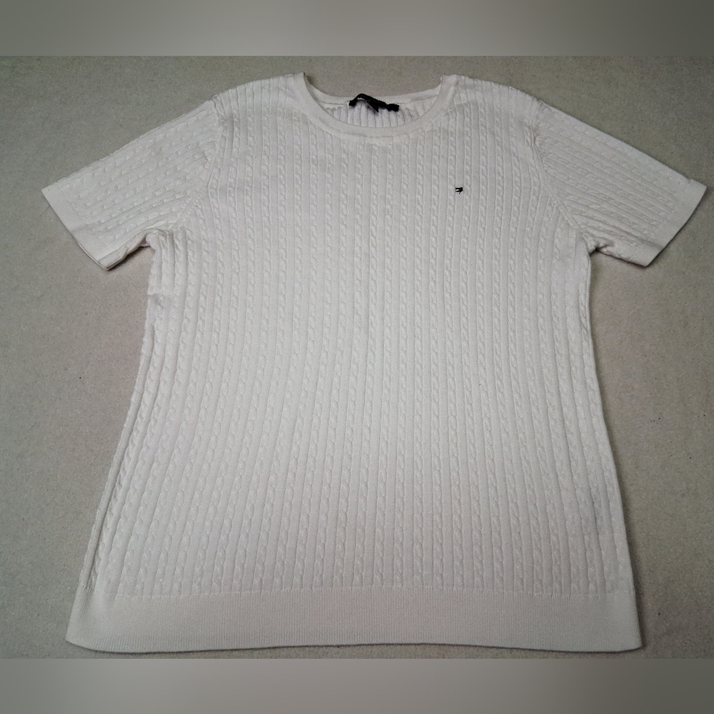 Tommy Hilfiger White Cable Knit Short Sleeve Tee